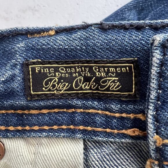 AKOO Jeans Mens 40/34 Blue Paint Splatter Distressed No Rivals Patch Big Oak Fit - Picture 12 of 16